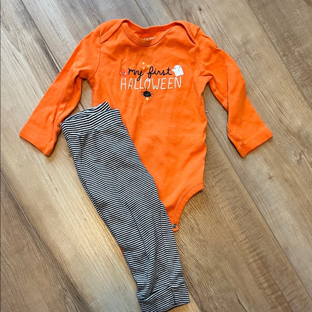 Carter's Size 12 Months Orange My First Halloween Bodysuit with Striped Pants